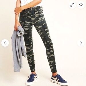 Anthropologie Pilcro Green Grey Camo Corduroy High Rise Skinny Jeans, Size 30